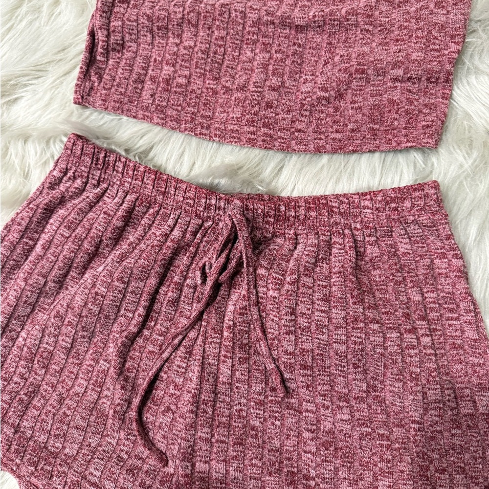 Cozy Ribbed Knit Pajama Set - Wine Pink - Picture 5 of 6